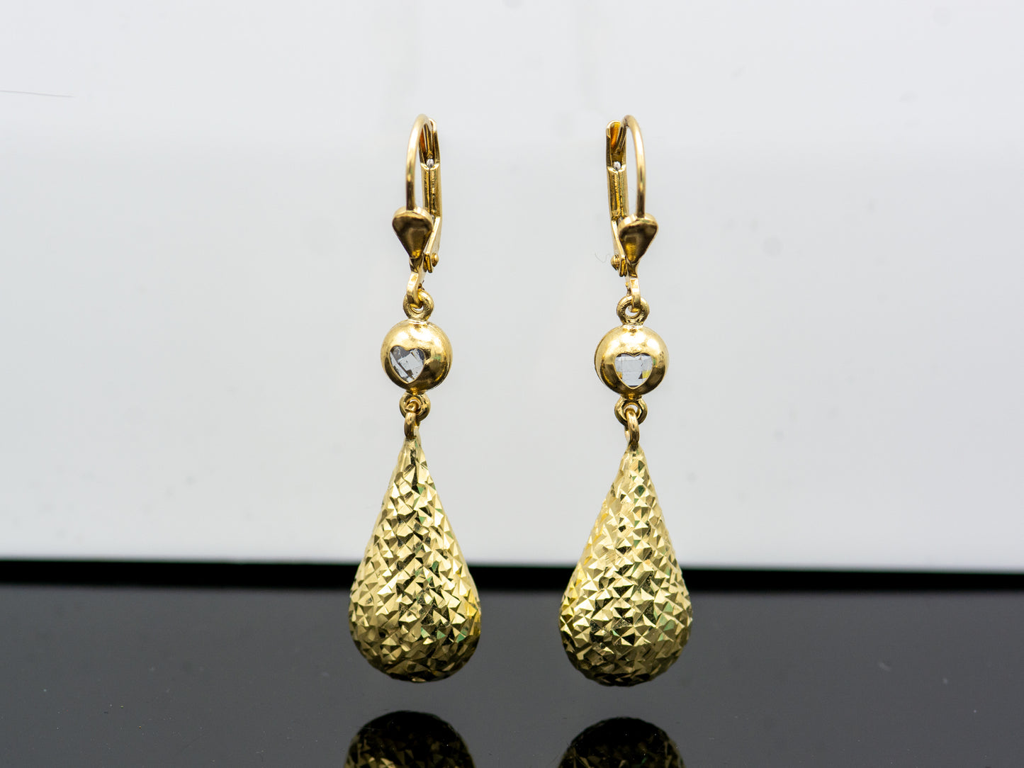 14k solid gold Diamond-Cut Puff Teardrop Dangle Earrings in Hollow