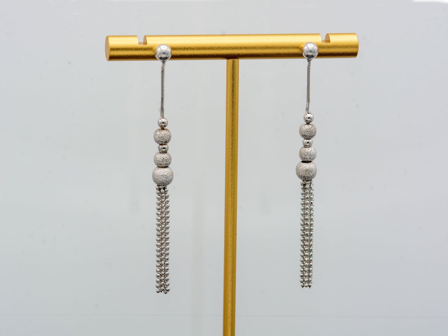 14k solid White gold Hanging Tassel Dangle Earrings