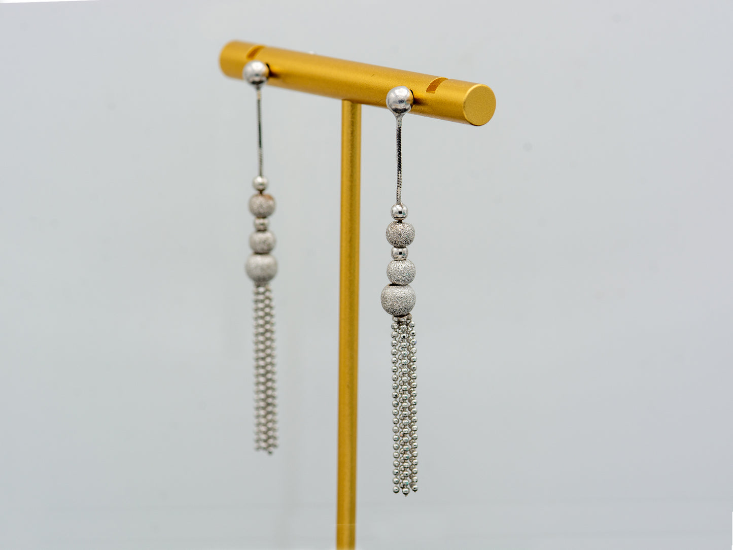 14k solid White gold Hanging Tassel Dangle Earrings