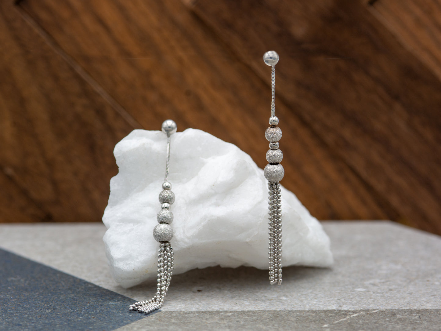 14k solid White gold Hanging Tassel Dangle Earrings