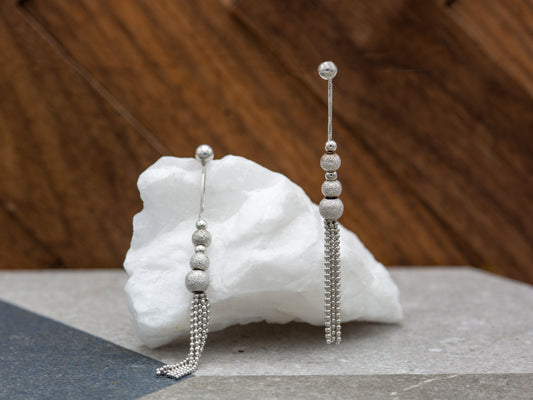 14k solid White gold Hanging Tassel Dangle Earrings