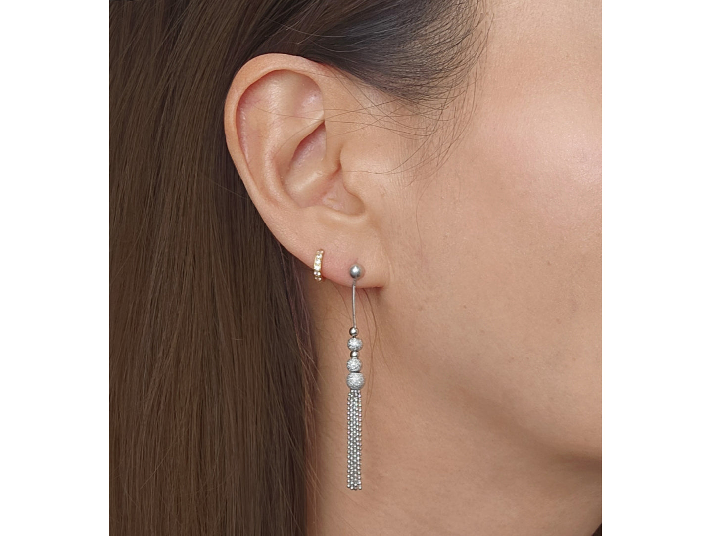 14k solid White gold Hanging Tassel Dangle Earrings