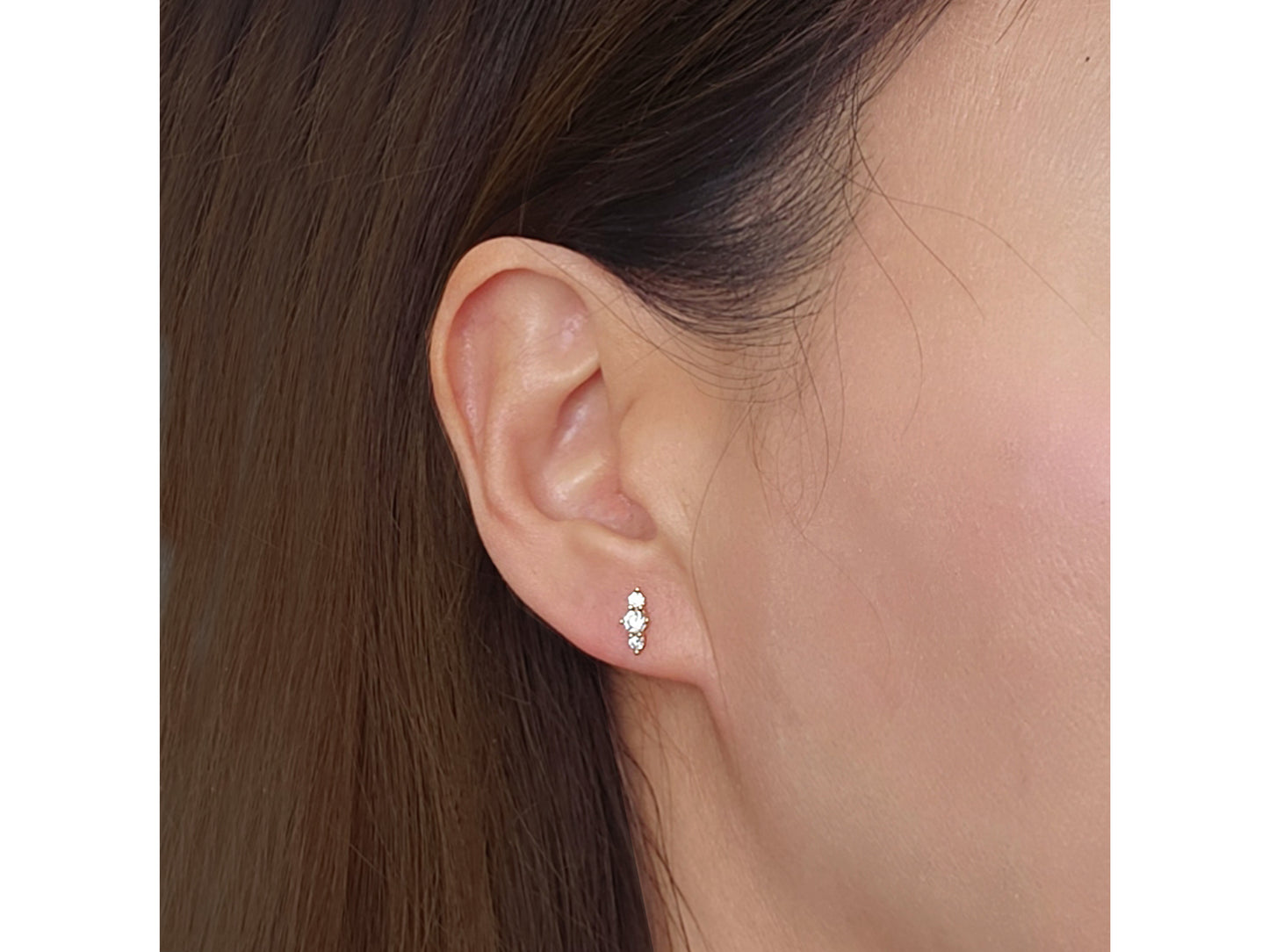 14k solid gold Triple CZ  sparkling stud earrings