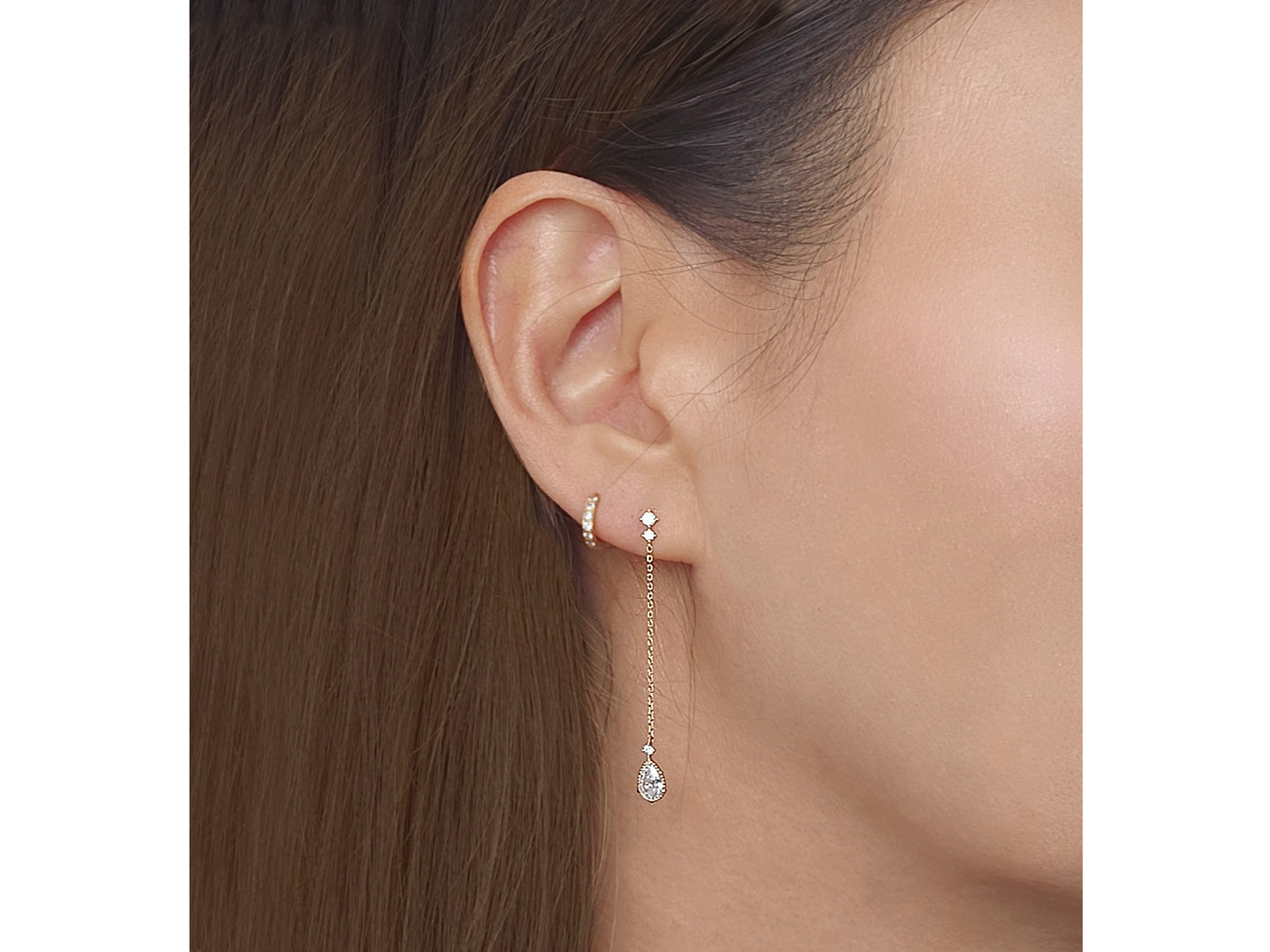 14k solid gold Chain Tear Drop Earrings