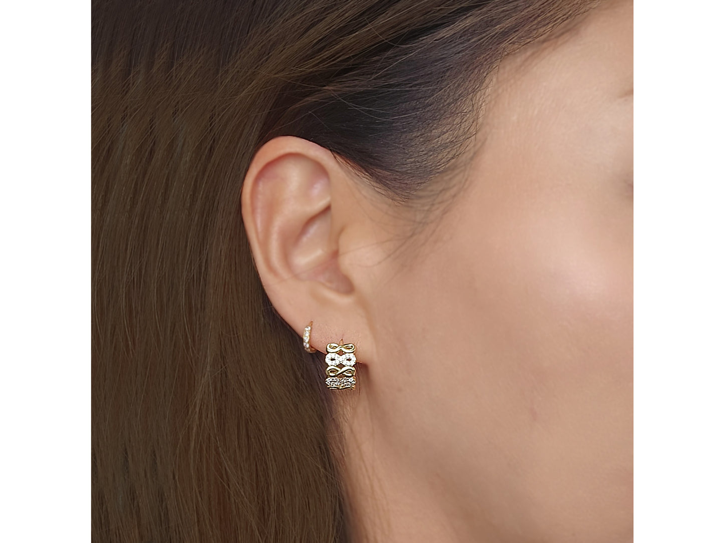 14K Solid Gold Infinity Huggies Hoop Earrings