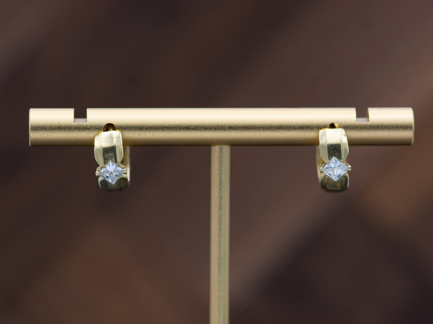 14K Solid Gold Simulated Diamond Hinged Hoop Huggie Earrings