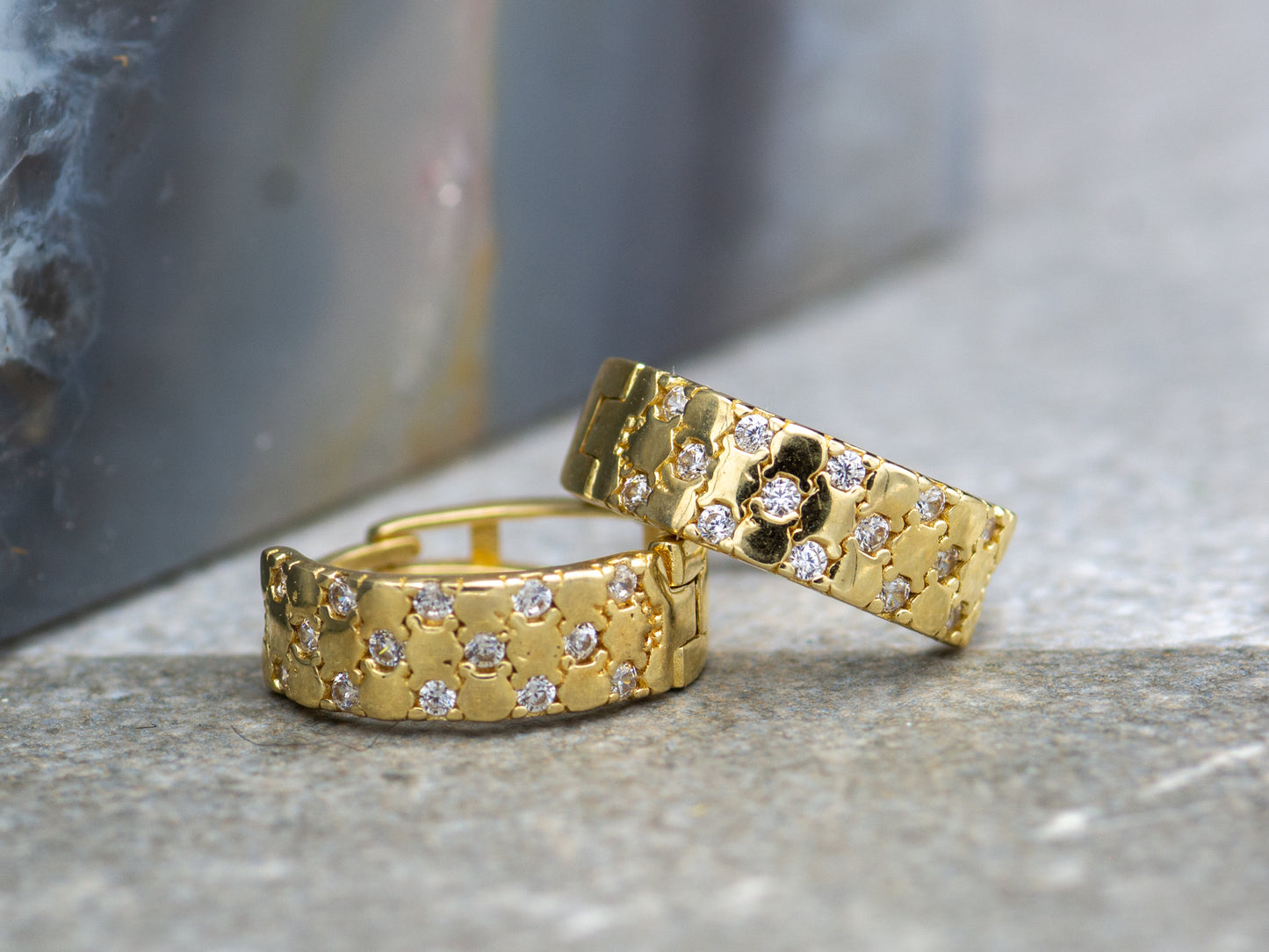 14K Solid Gold Pave CZ Diamond Huggies Hoop earring