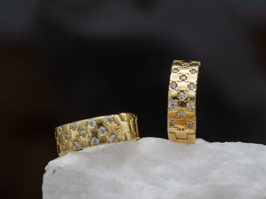 14K Solid Gold Pave CZ Diamond Huggies Hoop earring