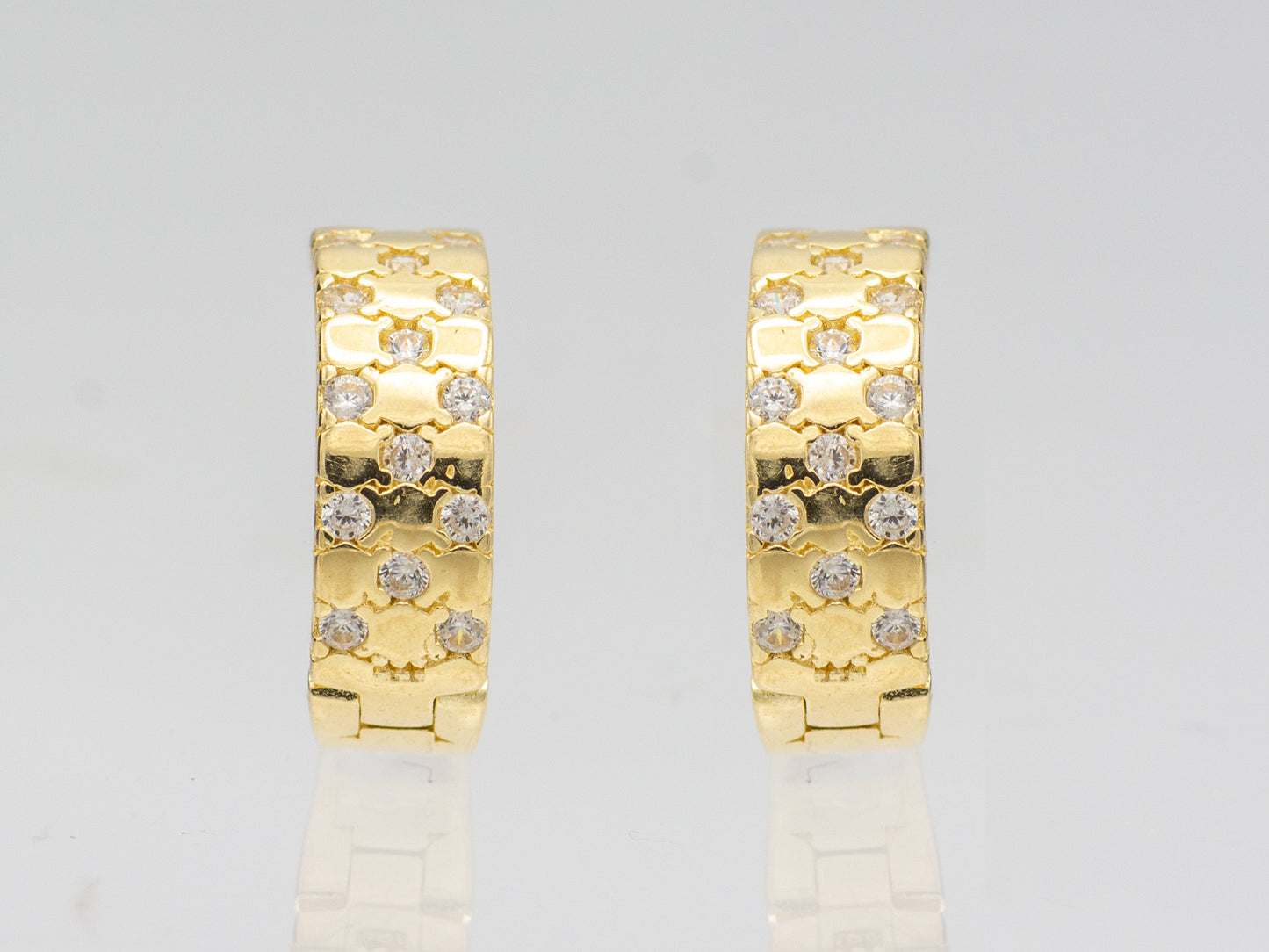 14K Solid Gold Pave CZ Diamond Huggies Hoop earring