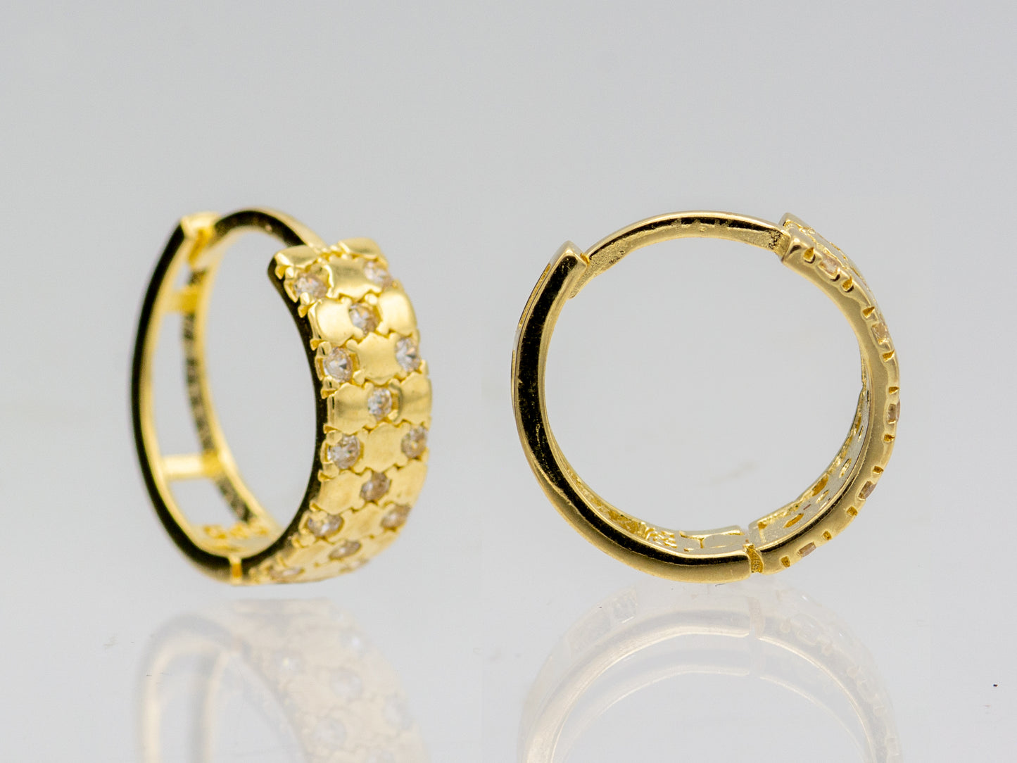 14K Solid Gold Pave CZ Diamond Huggies Hoop earring