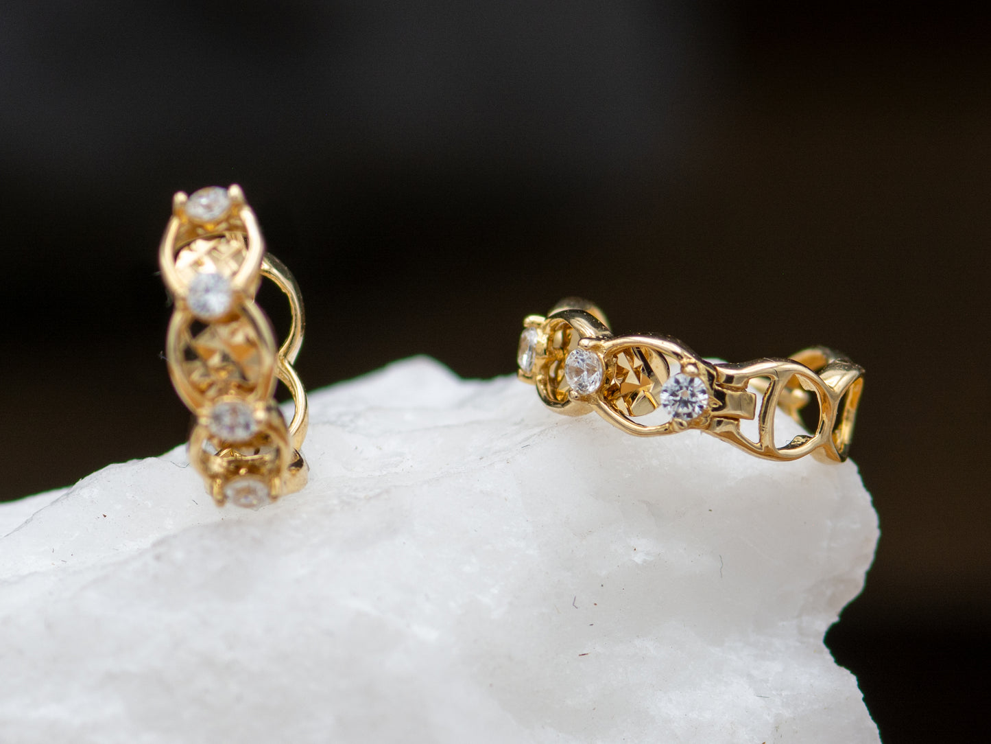 14K Solid Gold Simulated Diamond Huggies Hoop earring