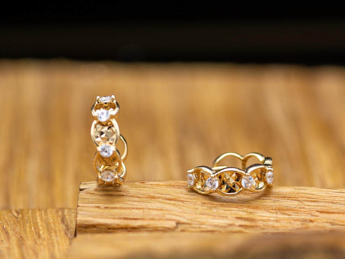 14K Solid Gold Simulated Diamond Huggies Hoop earring