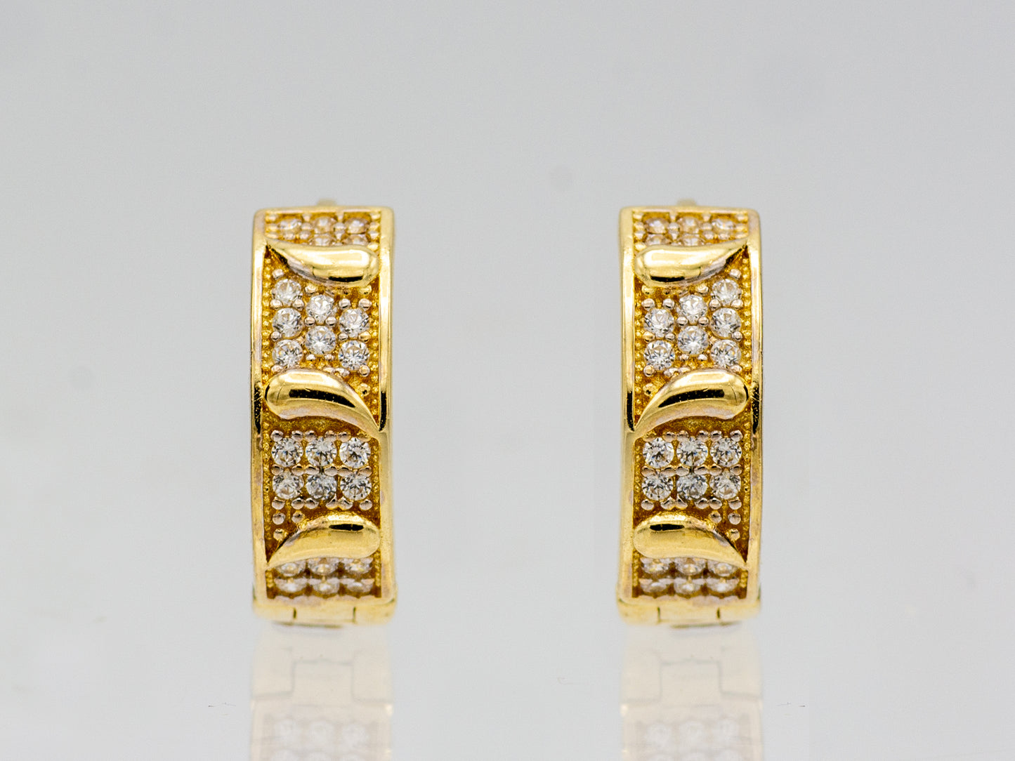 14K Solid Gold Simulated Diamond Huggies Hoop earring