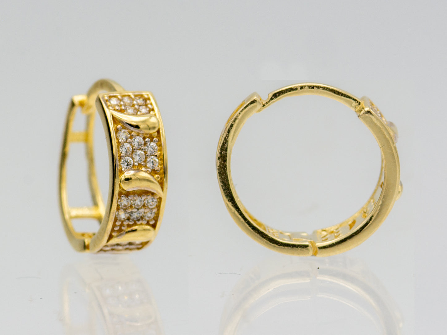 14K Solid Gold Simulated Diamond Huggies Hoop earring