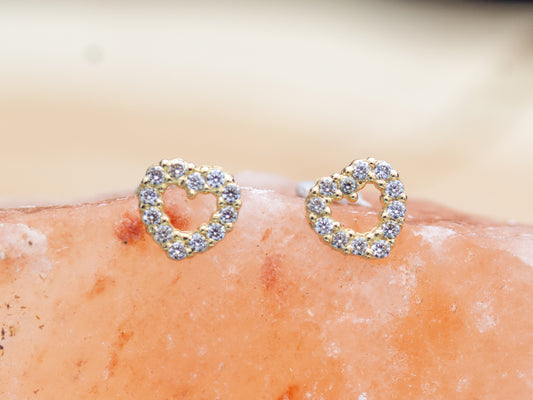 14k solid gold Hollow Heart stud earrings