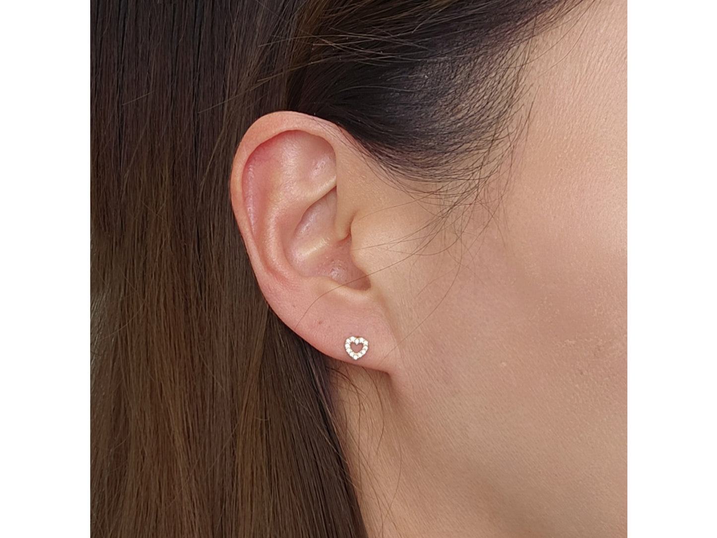 14k solid gold Hollow Heart stud earrings