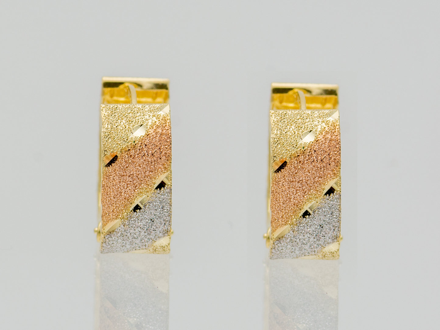 14K Solid Gold Tricolor Textured Huggies Hoop earring