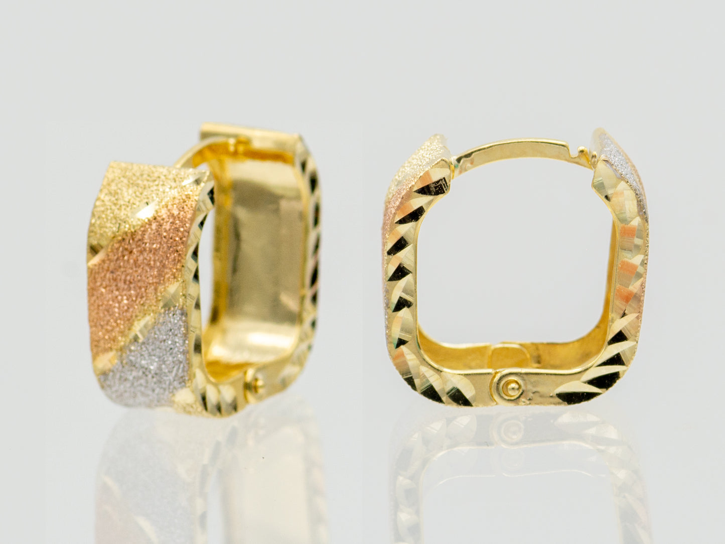 14K Solid Gold Tricolor Textured Huggies Hoop earring