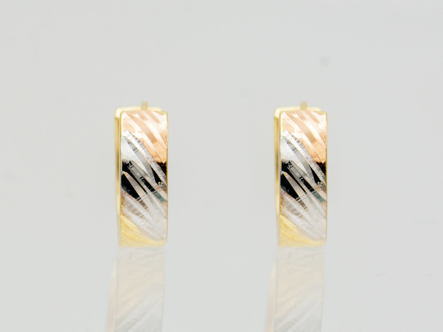 14K Solid Gold Triple Diamond Cut Round Huggies Hoop earring