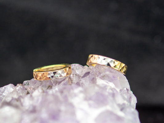 14K Solid Gold Tri color Diamond Cut Round Huggies Hoop earring