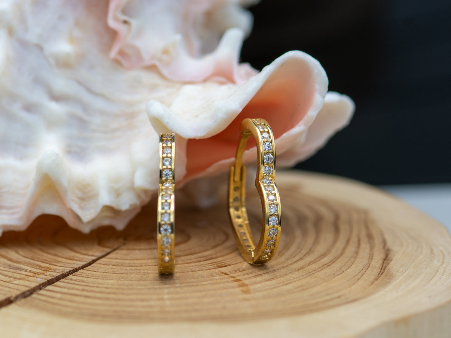 14K Solid Gold Heart Pave CZ Huggies Hoop earring