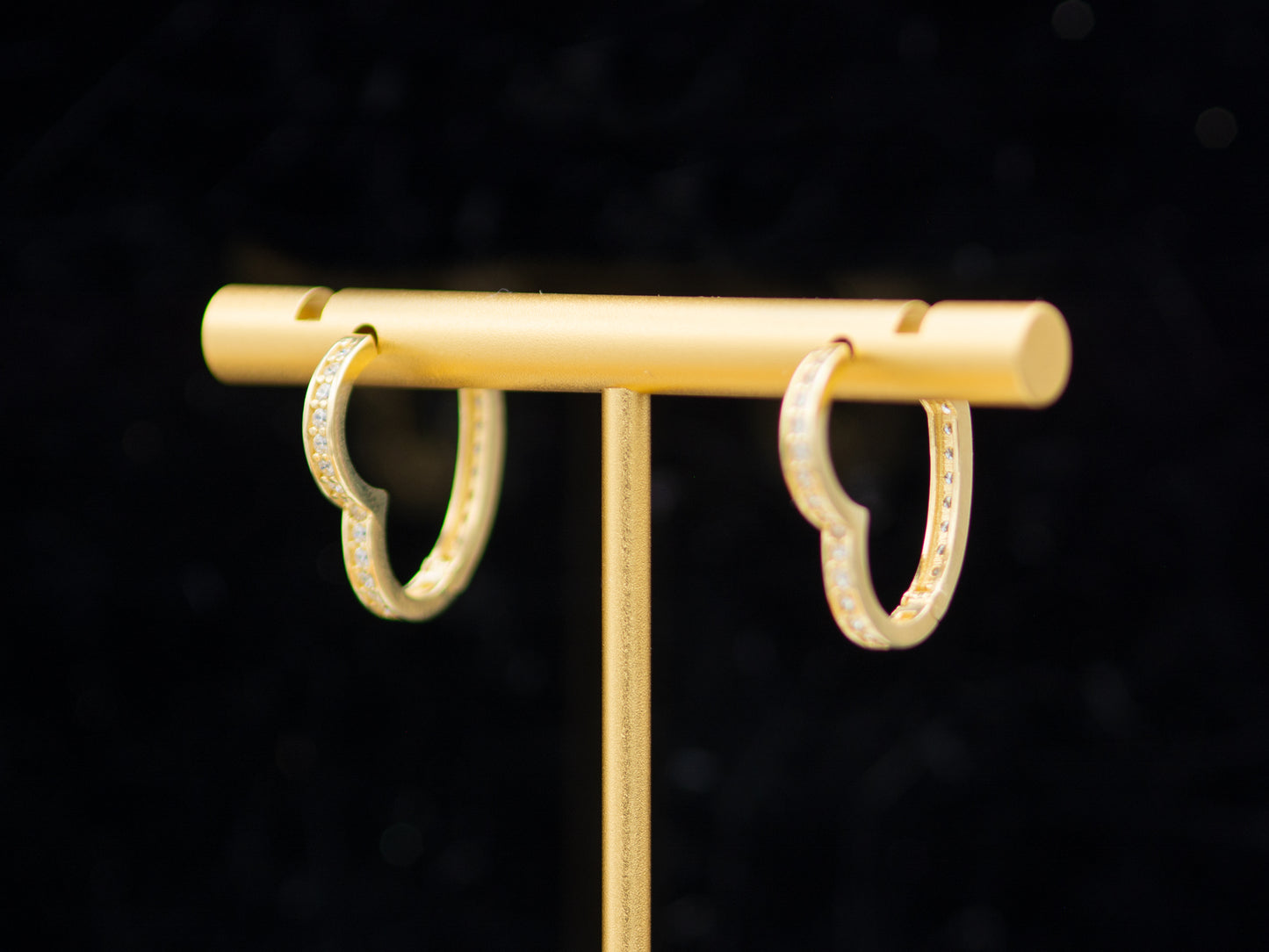 14K Solid Gold Heart Pave CZ Huggies Hoop earring