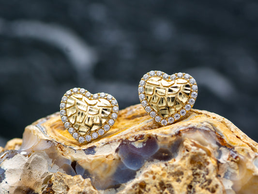 14K Solid Gold Heart Nugget earring