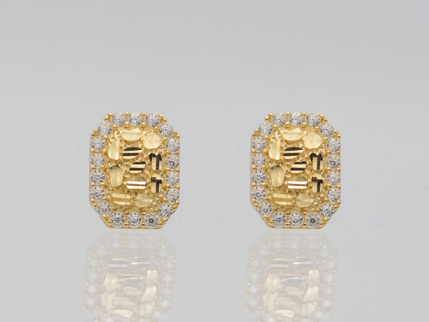 14K Solid Gold Rectangular Nugget stud earring
