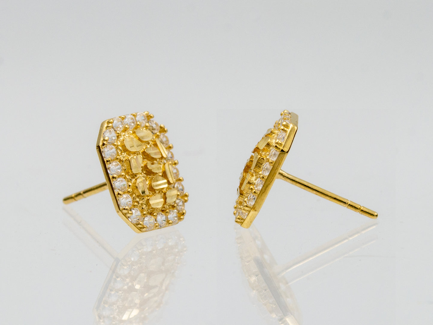 14K Solid Gold Rectangular Nugget stud earring
