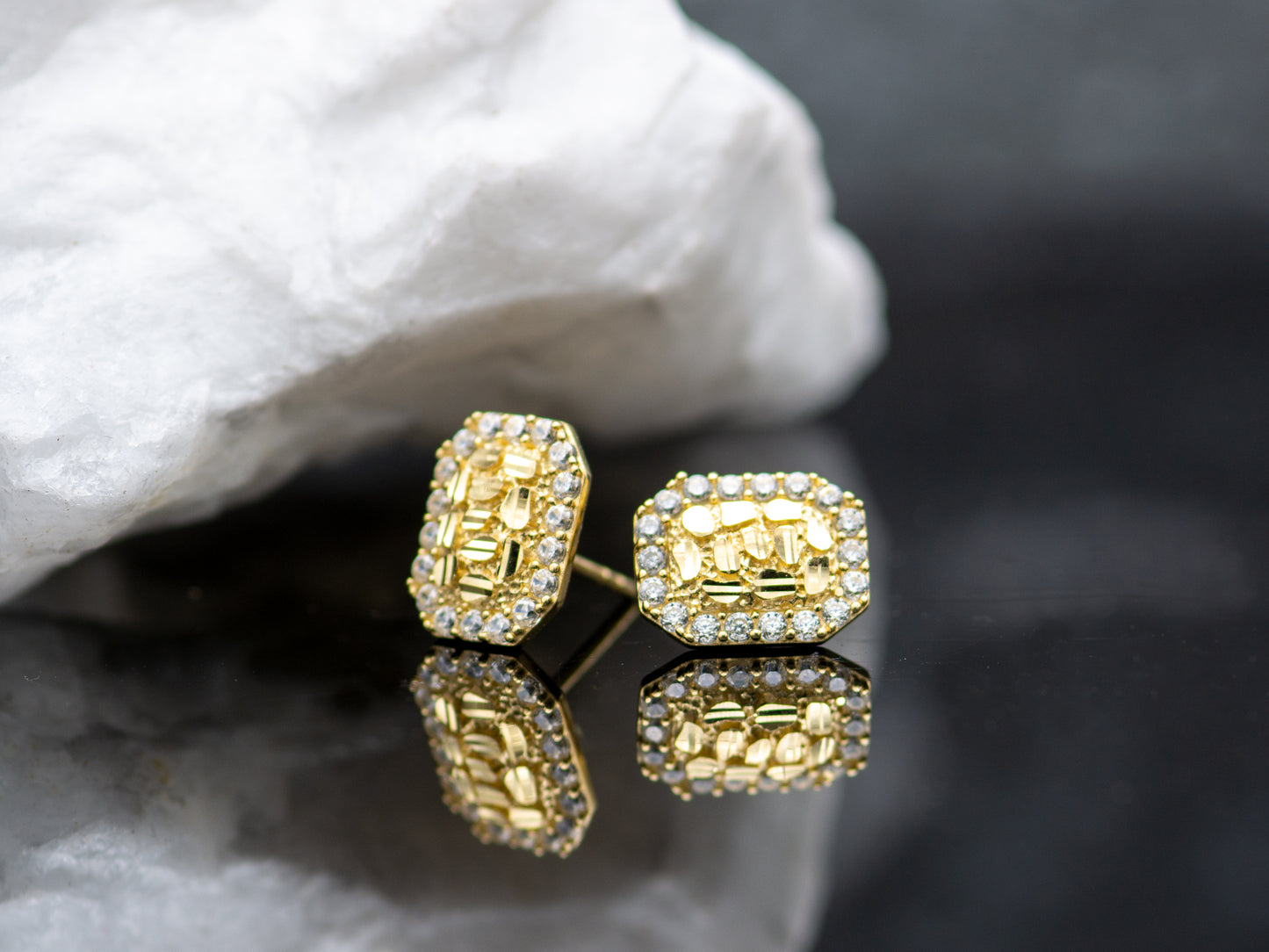 14K Solid Gold Rectangular Nugget stud earring