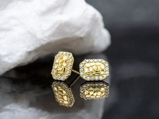 14K Solid Gold Rectangular Nugget stud earring