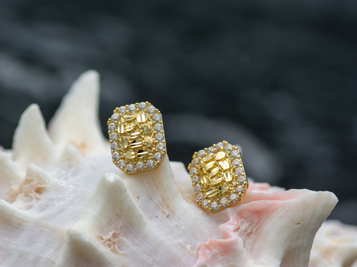 14K Solid Gold Rectangular Nugget stud earring