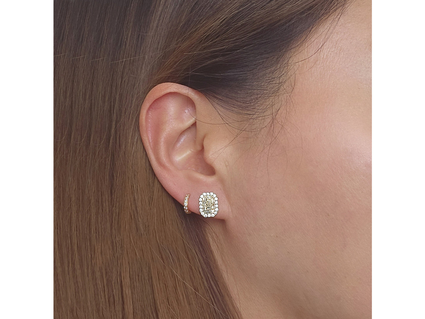14K Solid Gold Rectangular Nugget stud earring