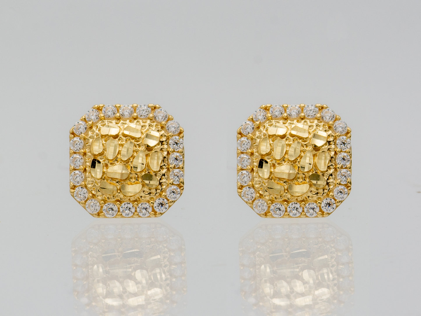 14K Solid Gold Square Nugget stud earring