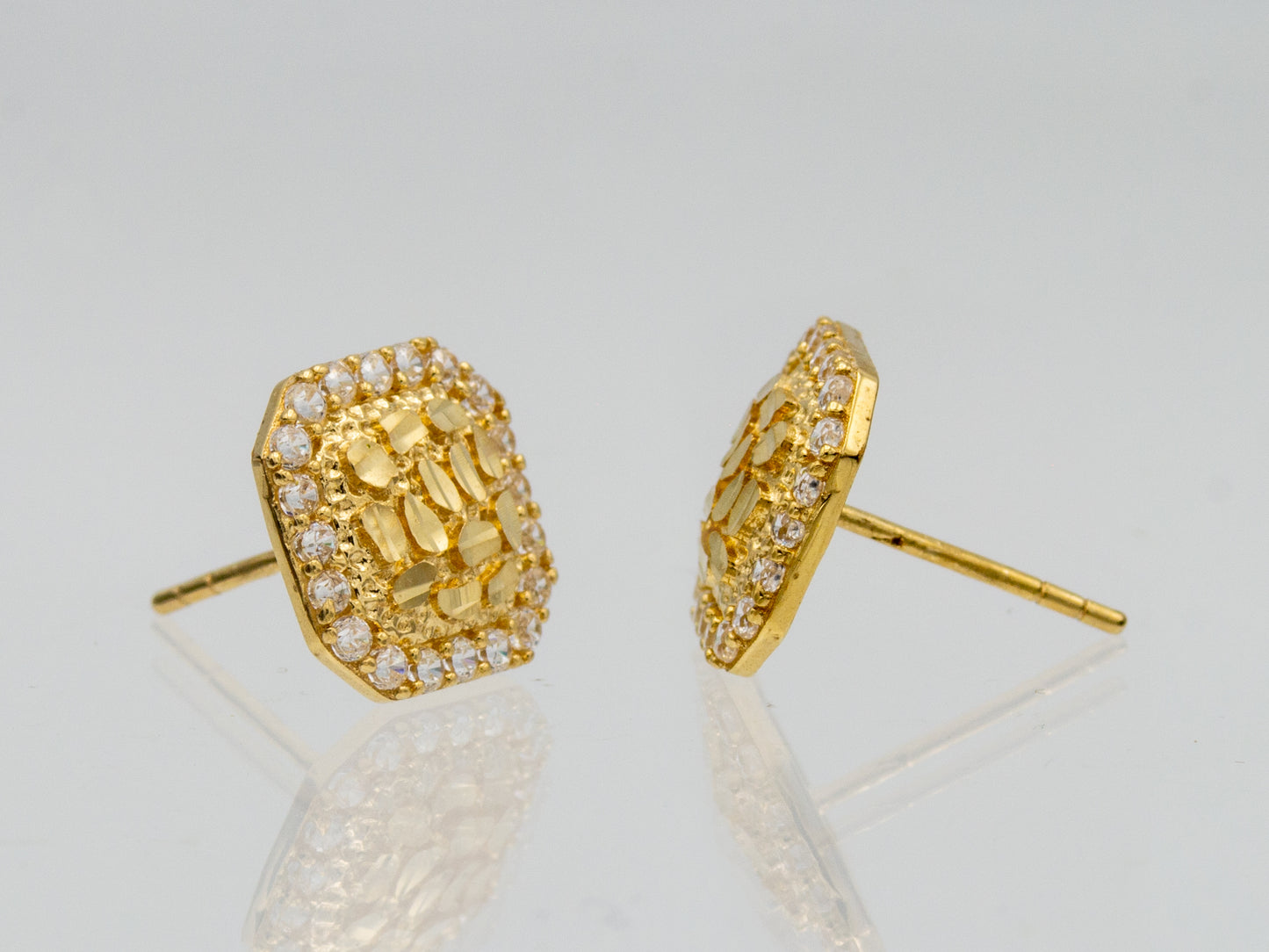 14K Solid Gold Square Nugget stud earring