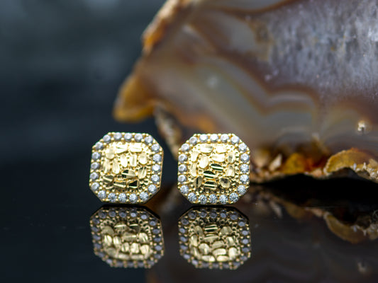 14K Solid Gold Square Nugget stud earring