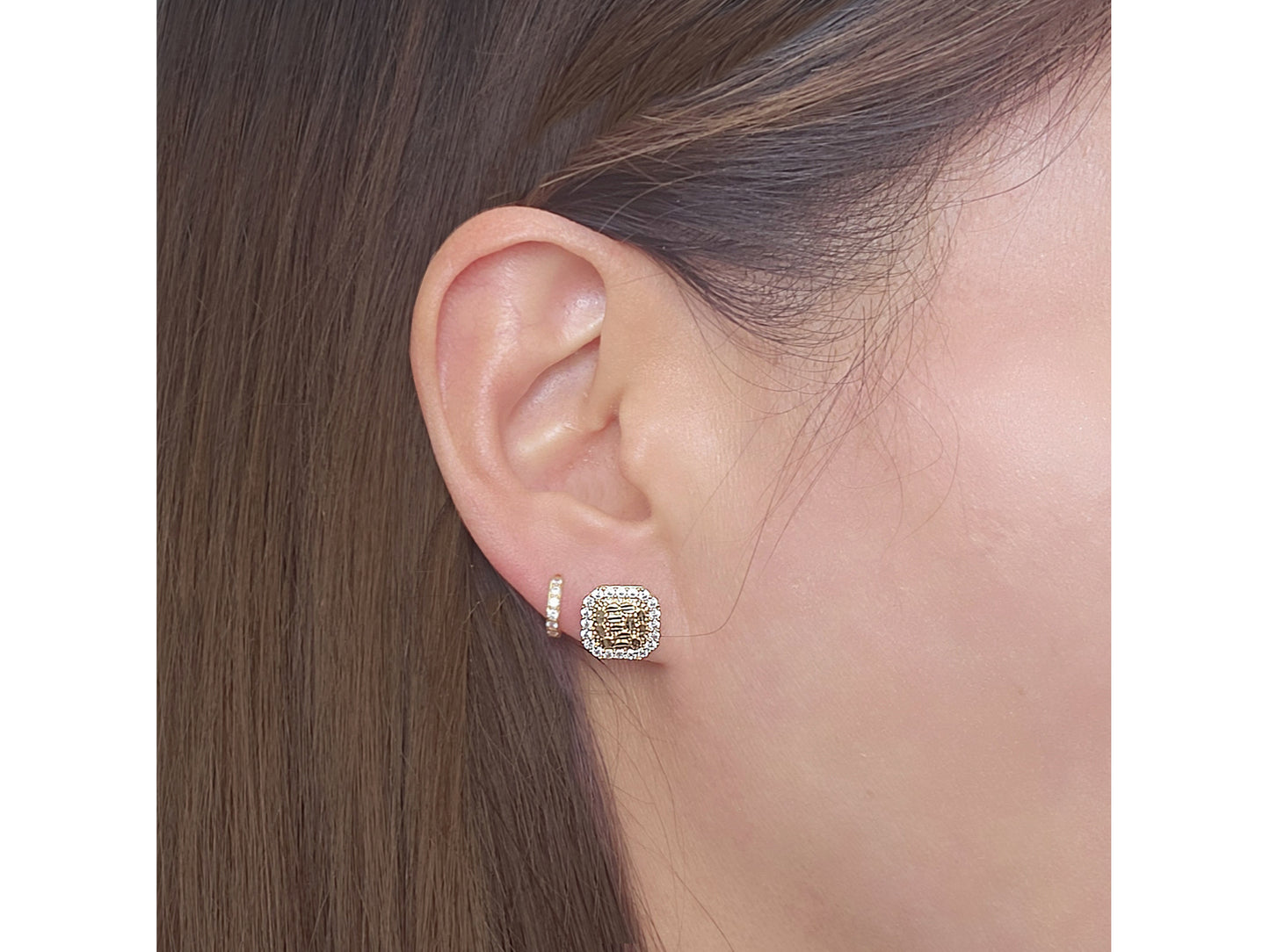 14K Solid Gold Square Nugget stud earring