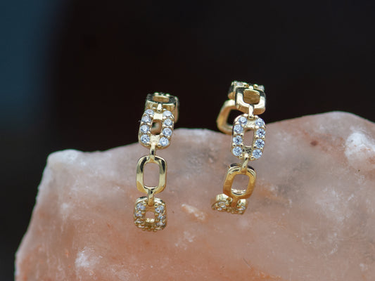 14K Solid Gold Chain Huggies Hoop earring