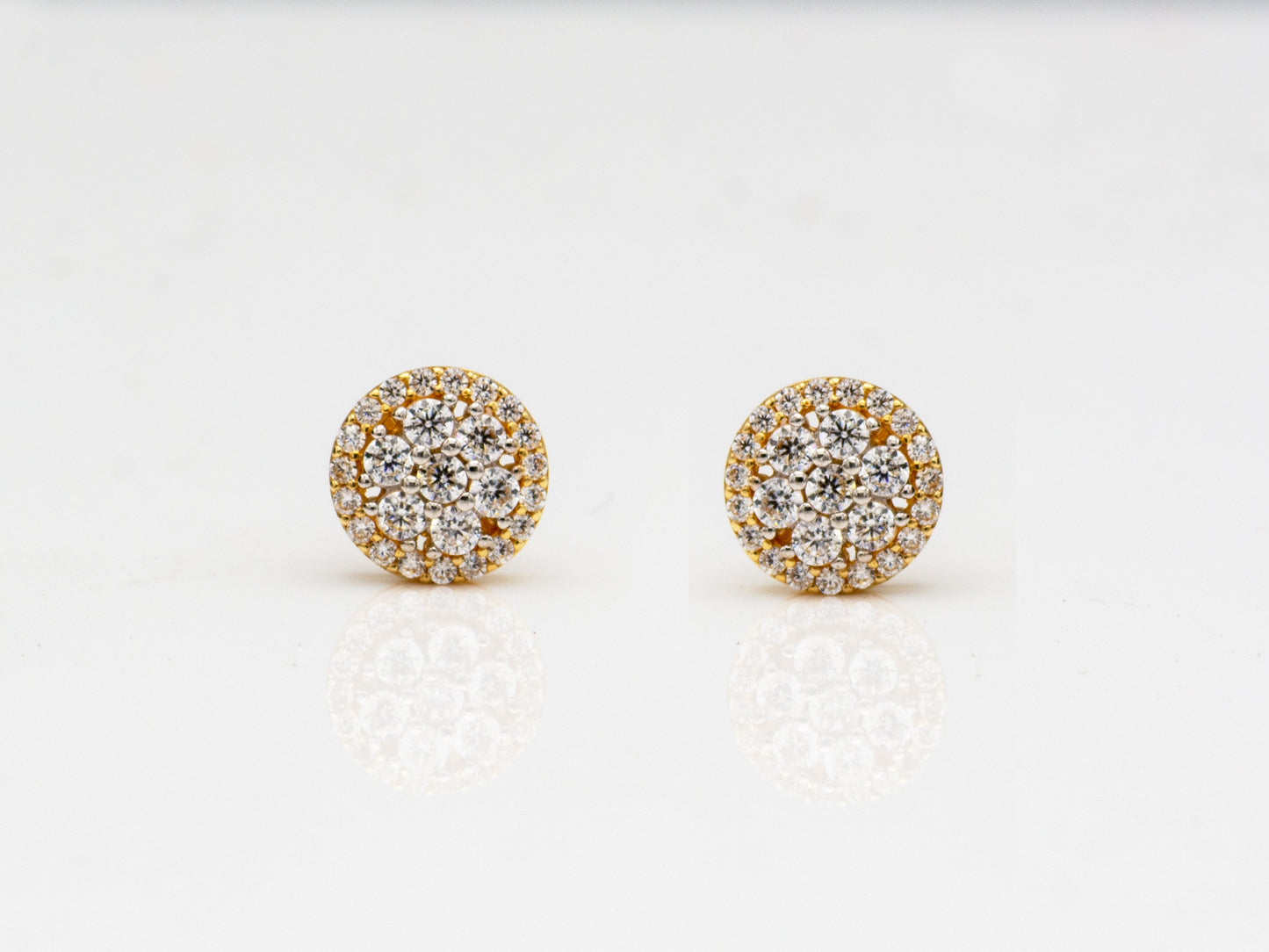 14k Solid Gold Round Simulated Diamond Cluster Stud Earrings