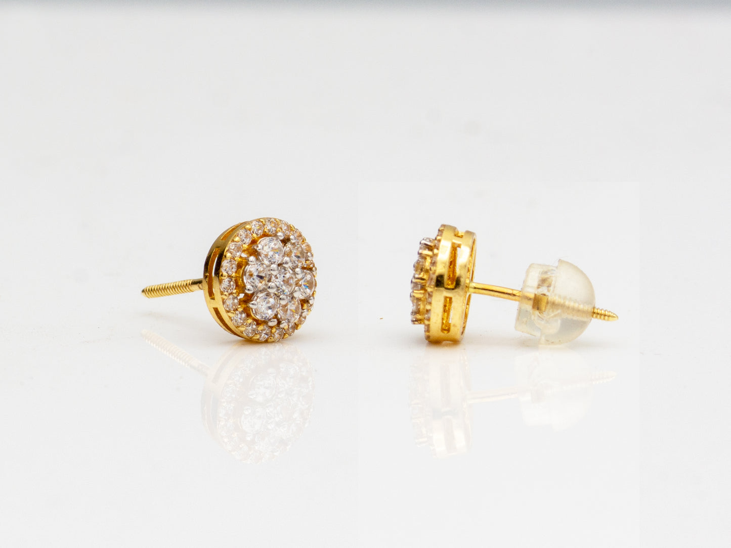 14k Solid Gold Round Simulated Diamond Cluster Stud Earrings