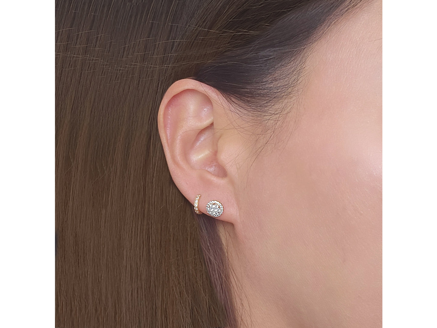 14k Solid Gold Round Simulated Diamond Cluster Stud Earrings