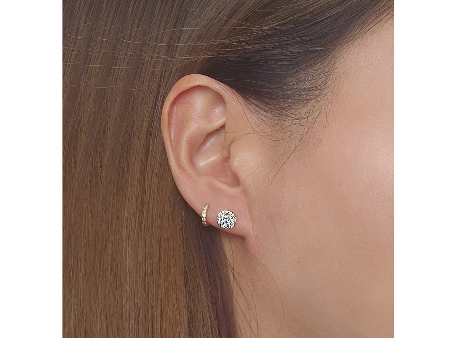 14k Solid Gold Round Simulated Diamond Cluster Stud Earrings