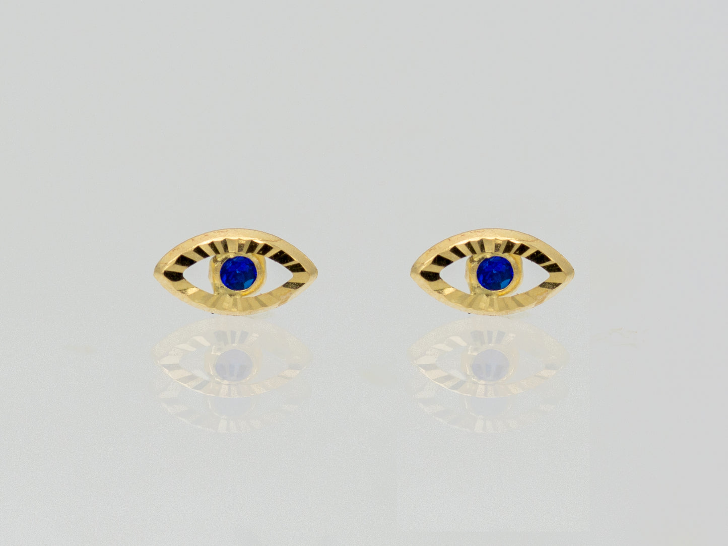 14k solid gold evil eye stud earring