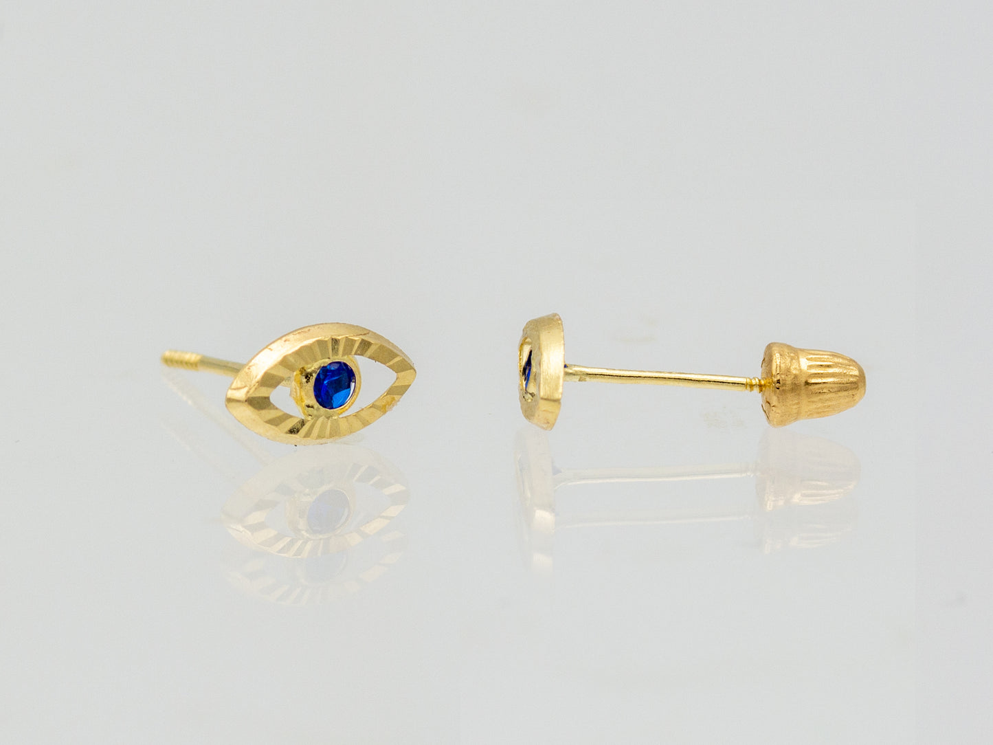 14k solid gold evil eye stud earring
