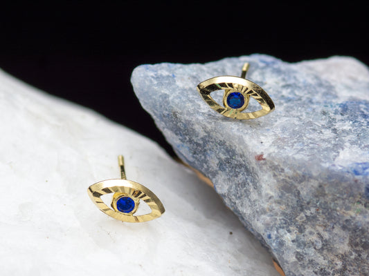 14k solid gold evil eye stud earring