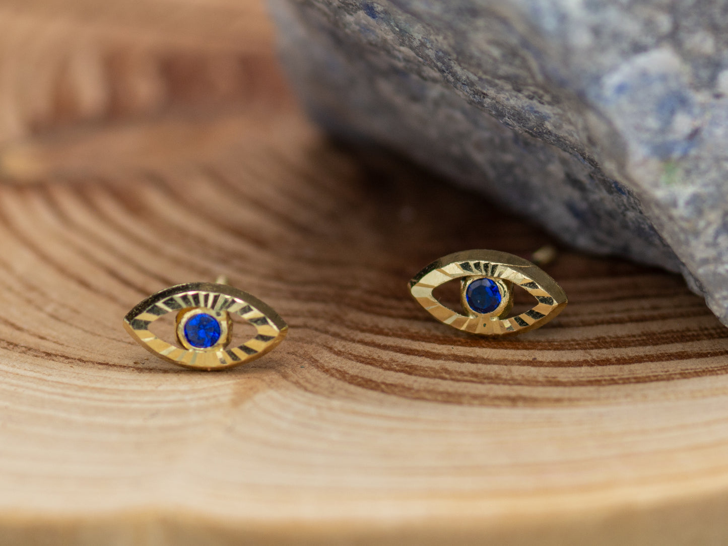 14k solid gold evil eye stud earring