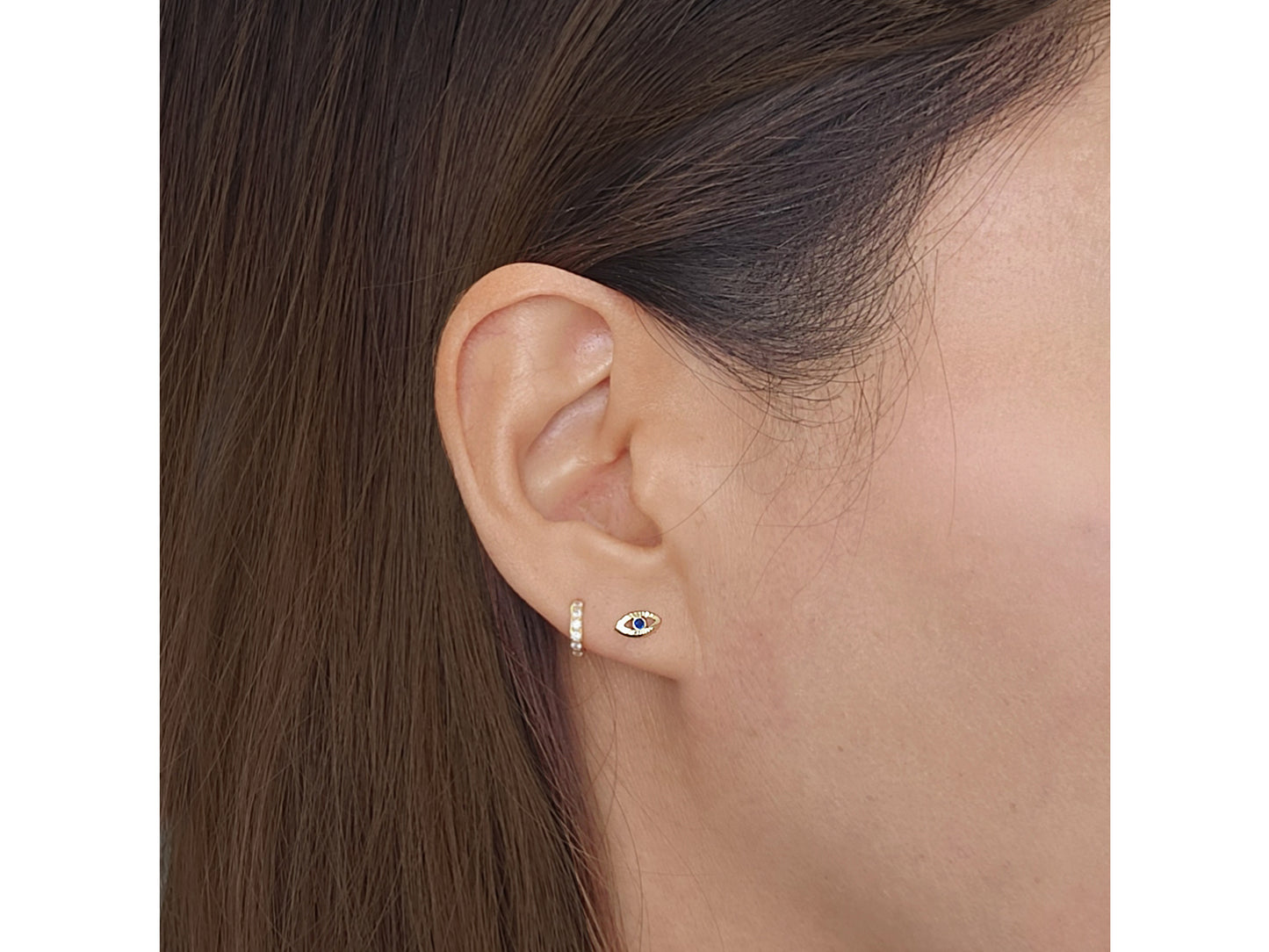 14k solid gold evil eye stud earring