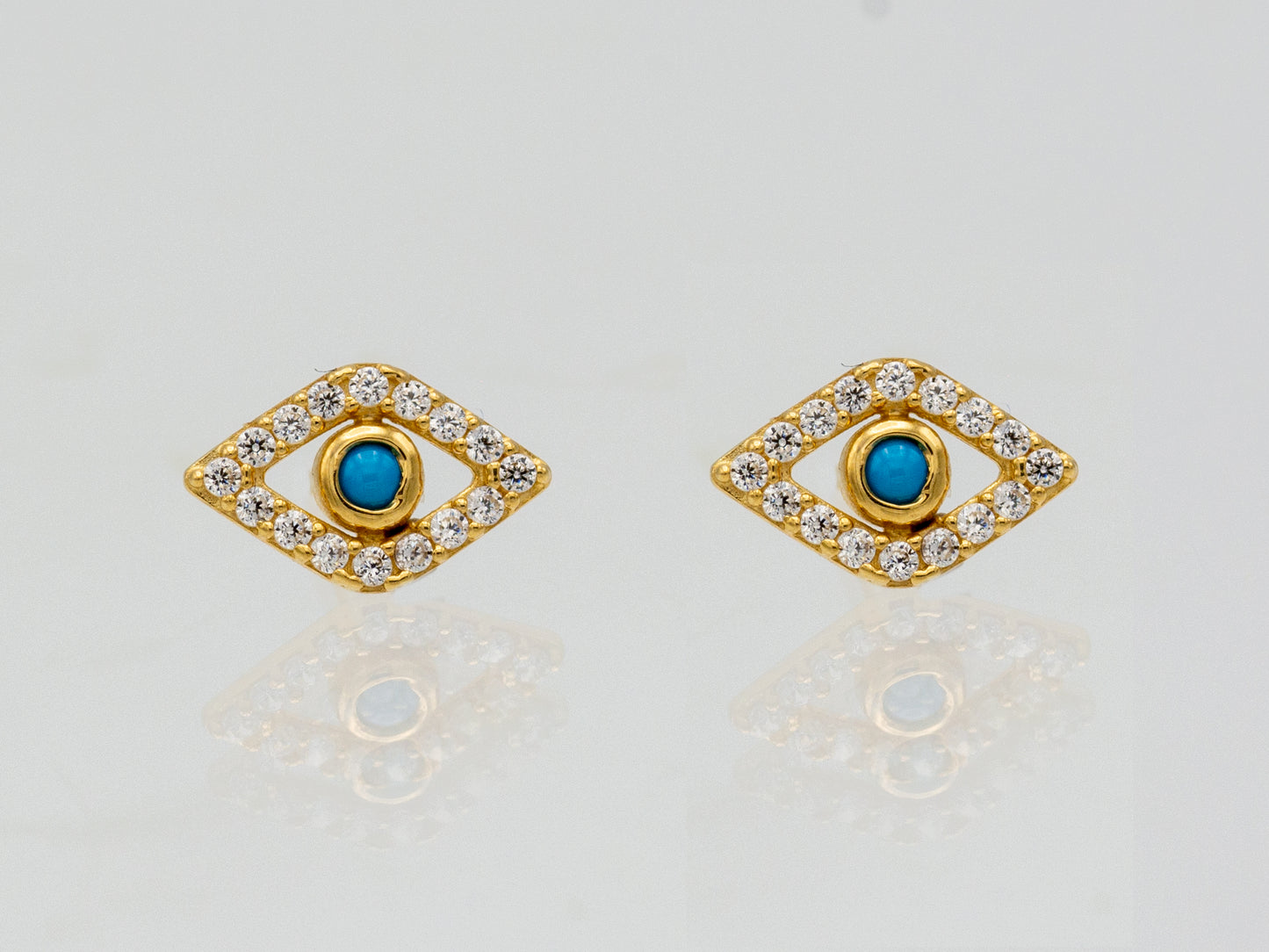 14k solid gold Turquoise Evil eye stud earrings