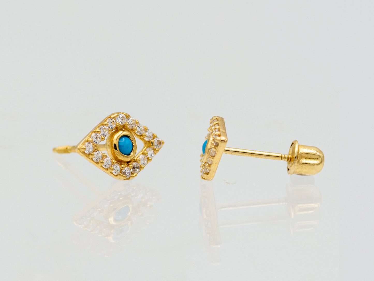 14k solid gold Turquoise Evil eye stud earrings
