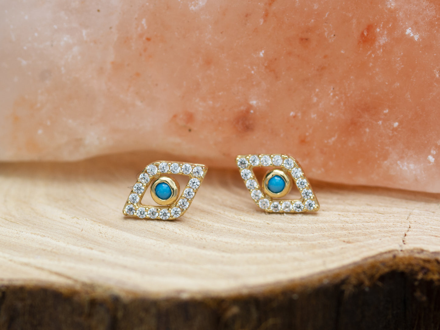 14k solid gold Turquoise Evil eye stud earrings